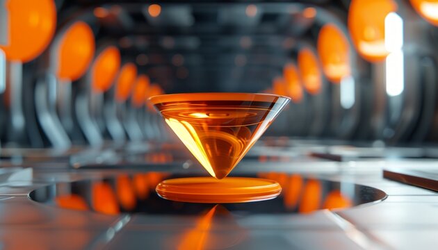 Futuristic abstract bowl like shape orange and grey background