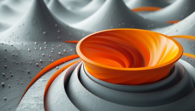 Futuristic abstract bowl like shape orange and grey background