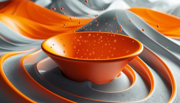 Futuristic abstract bowl like shape orange and grey background