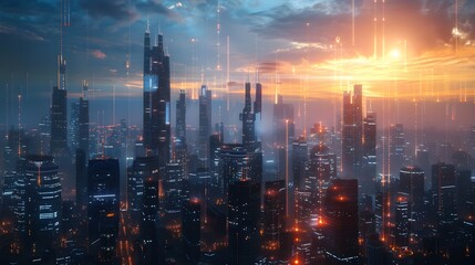 Fototapeta premium Futuristic Cityscape with Advanced Biometric Authentication and Secure Access Systems