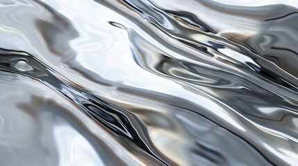 Liquid metal texture. Abstract chrome background, shiny metallic rippled surface, wave form, smooth elegant design element