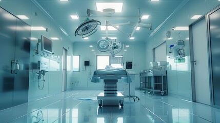 A view of the operating room of a modern hospital. Generative AI.