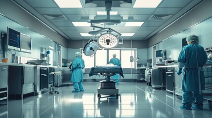 Fototapeta premium A view of the operating room of a modern hospital. Generative AI.