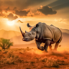 Fototapeta premium Prächtiges Nashorn, Rhinozeros (Rhinocerotidae) in freier Natur, Generative AI