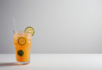 Minimal photorealistic of Agua Fresca , vivid colors, flat white background, no shadows