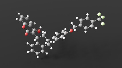 flocoumafen molecule 3d, molecular structure, ball and stick model, structural chemical formula anticoagulant