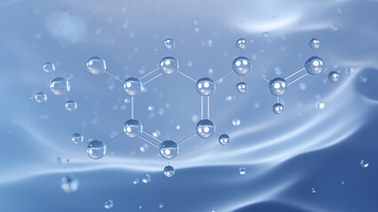 eugenol molecular structure, 3d model molecule, guaiacol, structural chemical formula view from a microscope