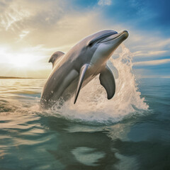 Naklejka premium Fröhlicher Delphin schwimmt im Meer, Generative AI