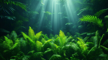 Fototapeta premium A green leafy background with a few leaves in the foreground