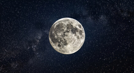 Fototapeta premium Full moon in space with stars. Moon in Space with Starry Background