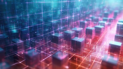 Obraz premium Block wave, blockchain, heartbeat. Generative AI.