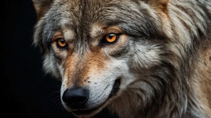 Obraz premium Close-Up Wild Wolf Portrait on Plain Black Background