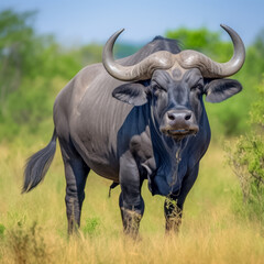 Obraz premium Prächtiger Afrikanischer Büffel ( Syncerus caffer ) in freier Natur, Generative AI