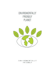 Vector cartoon sketch of green earth, green eye as a planet conservation sign. Illustration of environmentally friendly planet.Green energy concept.