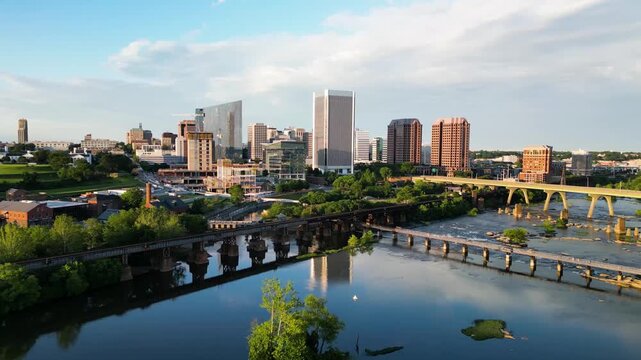 Downtown Richmond Virginia, RVA, Drone Aerial from the James River