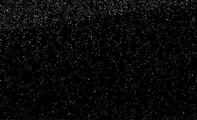 Snow, stars, twinkling lights, rain drops on black background. Abstract vector noise. Small particles of debris and dust. Distressed uneven grunge texture overlay.