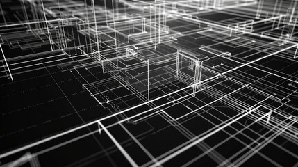 Obraz premium an engineering drawing of a complex part with white dimensional lines on a black background 
