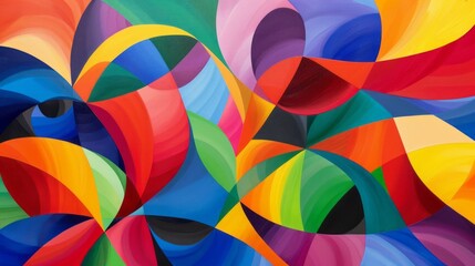 Obraz premium Vivid abstract art background. Colorful geometric shapes and swirly lines compose a bright modern artwork. Ideal for designs and projects needing a vibrant, energetic feel.