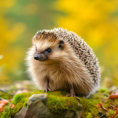 Fototapeta premium Fröhlicher Igel ( Erinaceidae ) in freier Natur, Generative AI