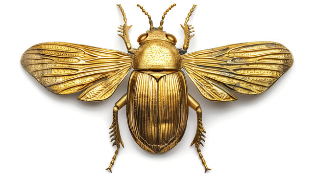 one single egyptian golden scarab beetle on white background