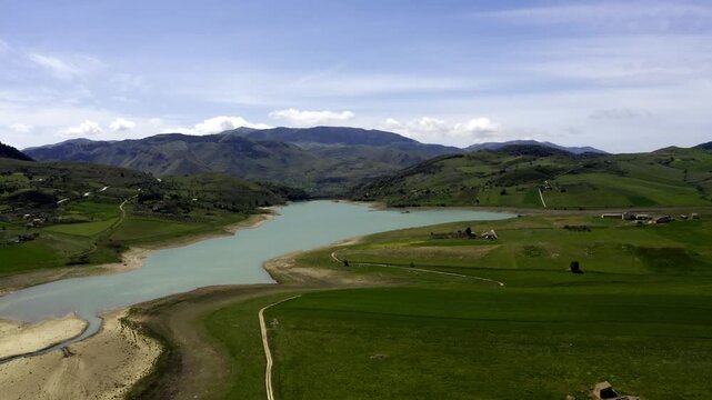 Aerial, Landscapes Around Lago di Prizzi, Sicily, Italy