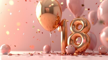 Text "18" GOLDEN Ballon effect TEXT BOLD, peach fuzz color background