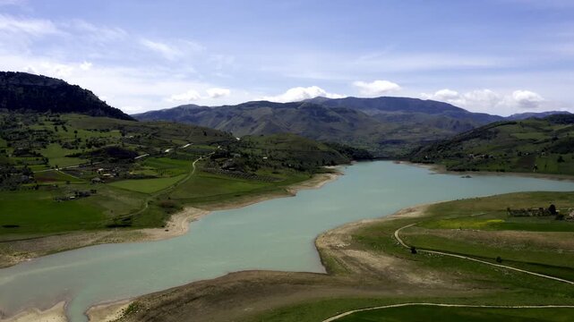 Aerial, Landscapes Around Lago di Prizzi, Sicily, Italy
