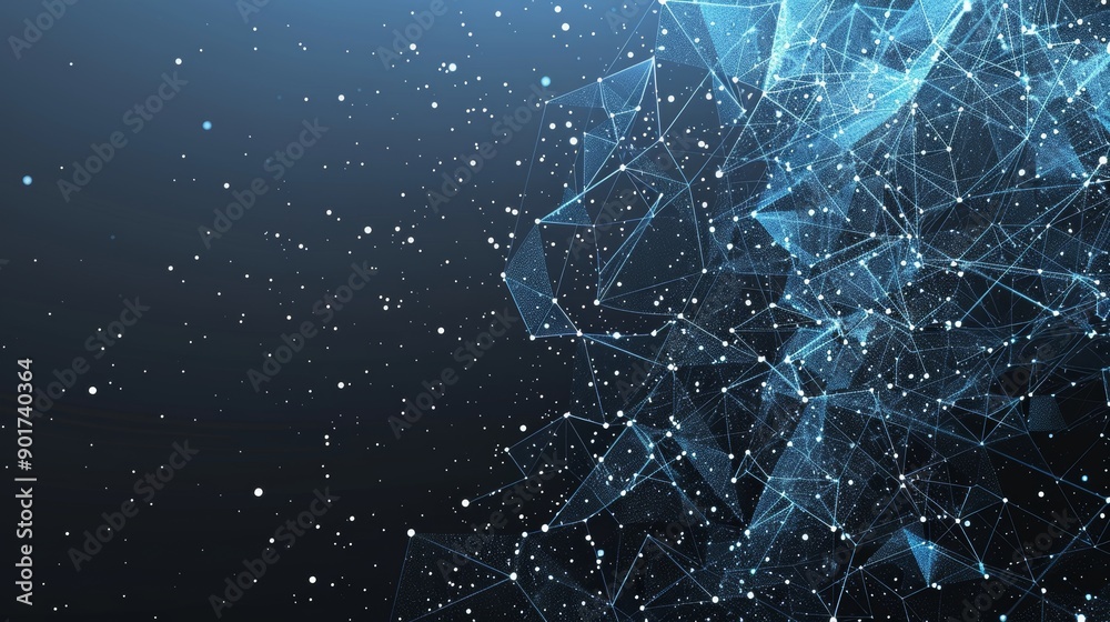 Poster a futuristic wireframe image with a network of points and lines represented by ai technology. big da