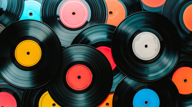 Disques vinyles &eacute;tal&eacute;s sur le sol