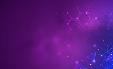 Structure molecule and communication. Dna, chemistry, neurons. Scientific concept for your design. Connected lines with dots. Medical, atom, technology, , science background. illustration, pattern