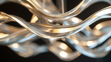 Close-up of a modern chandelier with abstract, flowing light patterns