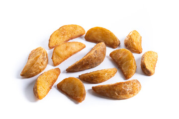 fried potato wedges isolated on white background