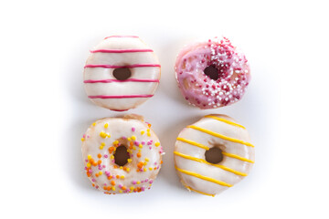 Sweet glazed donuts isolated on white background