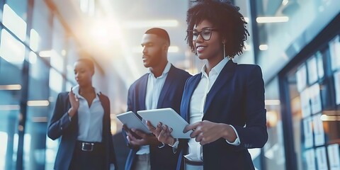 Business Team Collaboration: Professionals Using Tablets in Modern Office