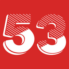 53 Classic Vintage Sport Jersey Uniform numbers in black with a black outside contour line number on white background for American football, Baseball and Basketball or soccer for shirt