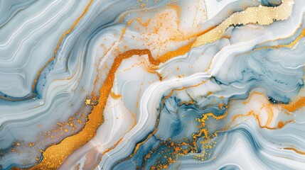 A stunning abstract marble design with ripples of gold, white, and blue hues.