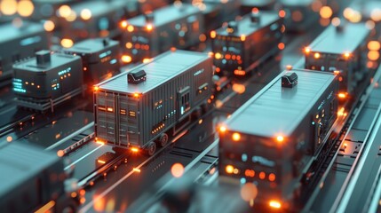 Fototapeta premium Future logistics IoT-enabled tracking devices, showcasing futuristic design in a global supply chain context, emphasizing real-time tracking and data analytics. Generative AI.