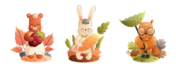 Chidren cute animal set. Illustrations of Forest Animals Set in an Enchanting Autumn Theme for All