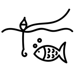 Fishing fish in the sea line icon