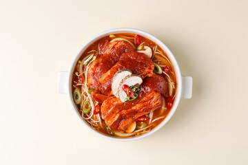 Spicy Short Rib Soup, Galbitang. Korean Healthy Food. Korea Cuisine. Fresh Ingredients.