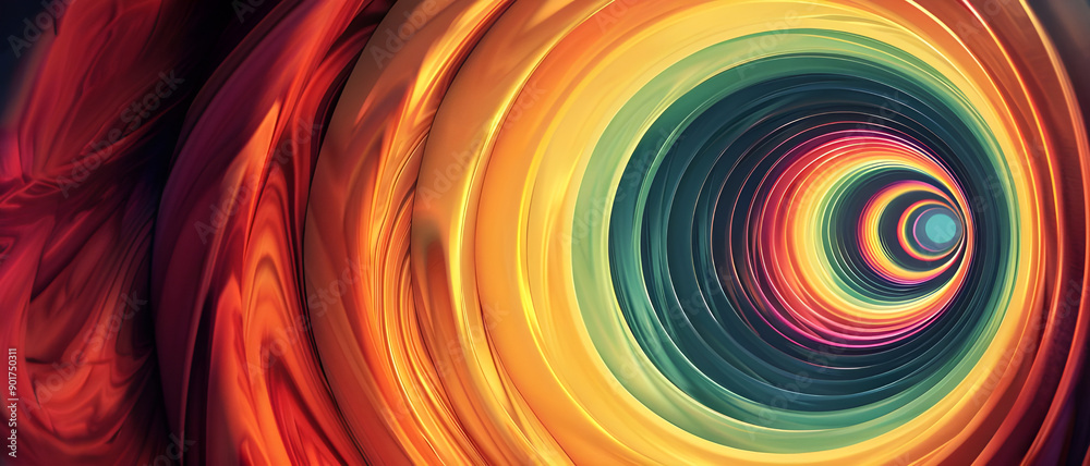 Poster a vibrant abstract image featuring a swirling tunnel of colorful, concentric circles with a dynamic 