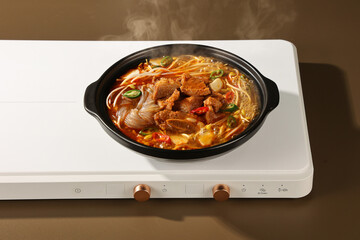 Spicy Short Rib Soup, Galbitang. Korean Healthy Food. Korea Cuisine. Fresh Ingredients.