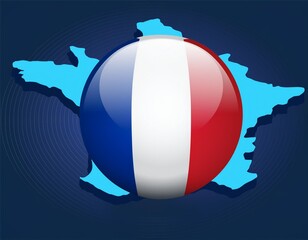 Illustration of a ball in the shape of the France flag with a map France in the background