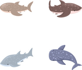 Cute shark icons set cartoon vector. Cartoon whale shark. Large underwater animal