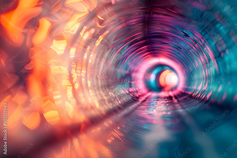 Poster A mesmerizing abstract tunnel filled with vibrant colors and dynamic reflections, creating a stunning visual journey through light and color.
