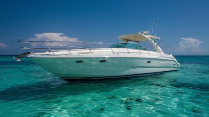 Fototapeta premium Luxurious white yacht floating on crystal clear blue water