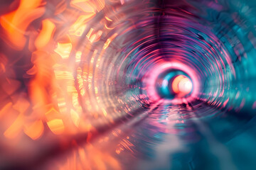 Obraz premium A mesmerizing abstract tunnel filled with vibrant colors and dynamic reflections, creating a stunning visual journey through light and color.