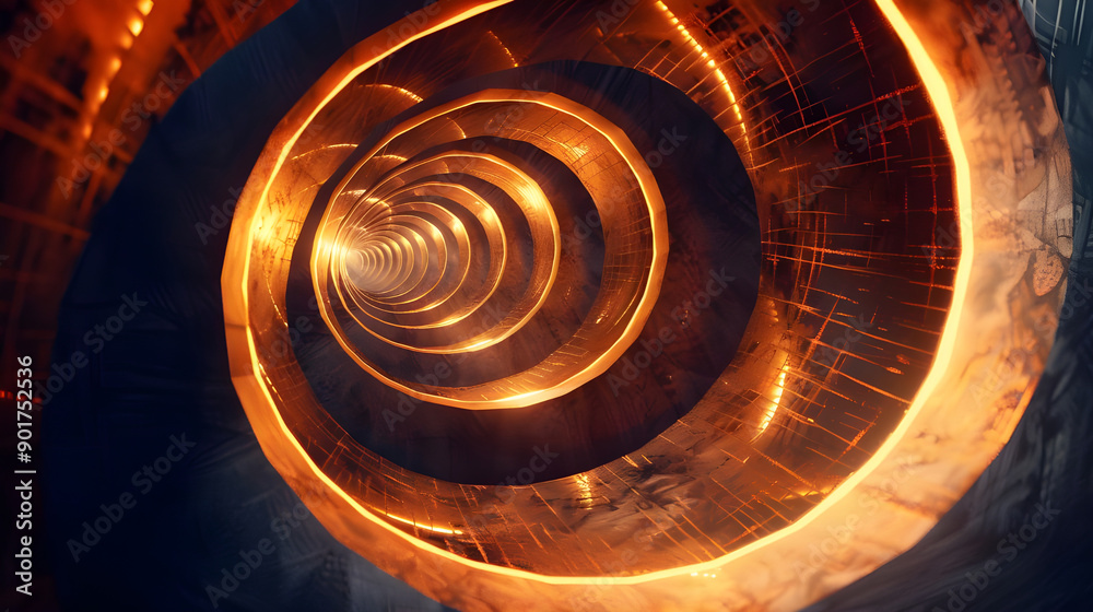 Aufkleber a mesmerizing abstract spiral tunnel with glowing orange lights and dark shadows, creating a captiva