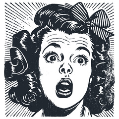 Surprised woman in retro style, vector illustration