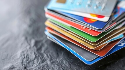 Stack of credit cards with high interest rates, symbolizing consumer debt